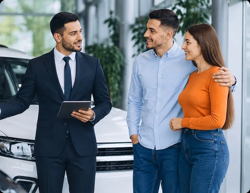 A family collecting a car bought on finance