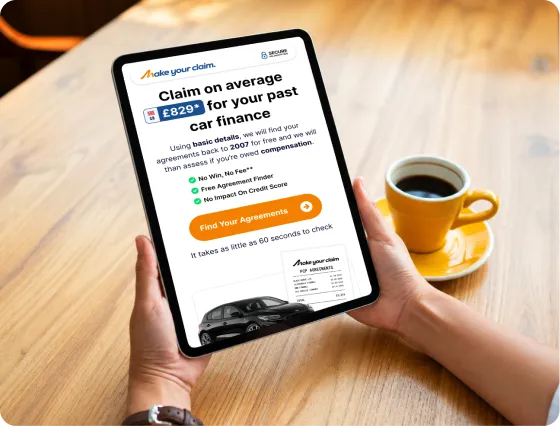 A tablet showing the start of a car finance claim check