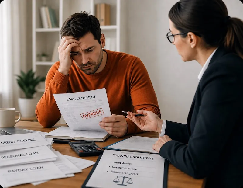 A client reviewing loan paperwork with an adviser